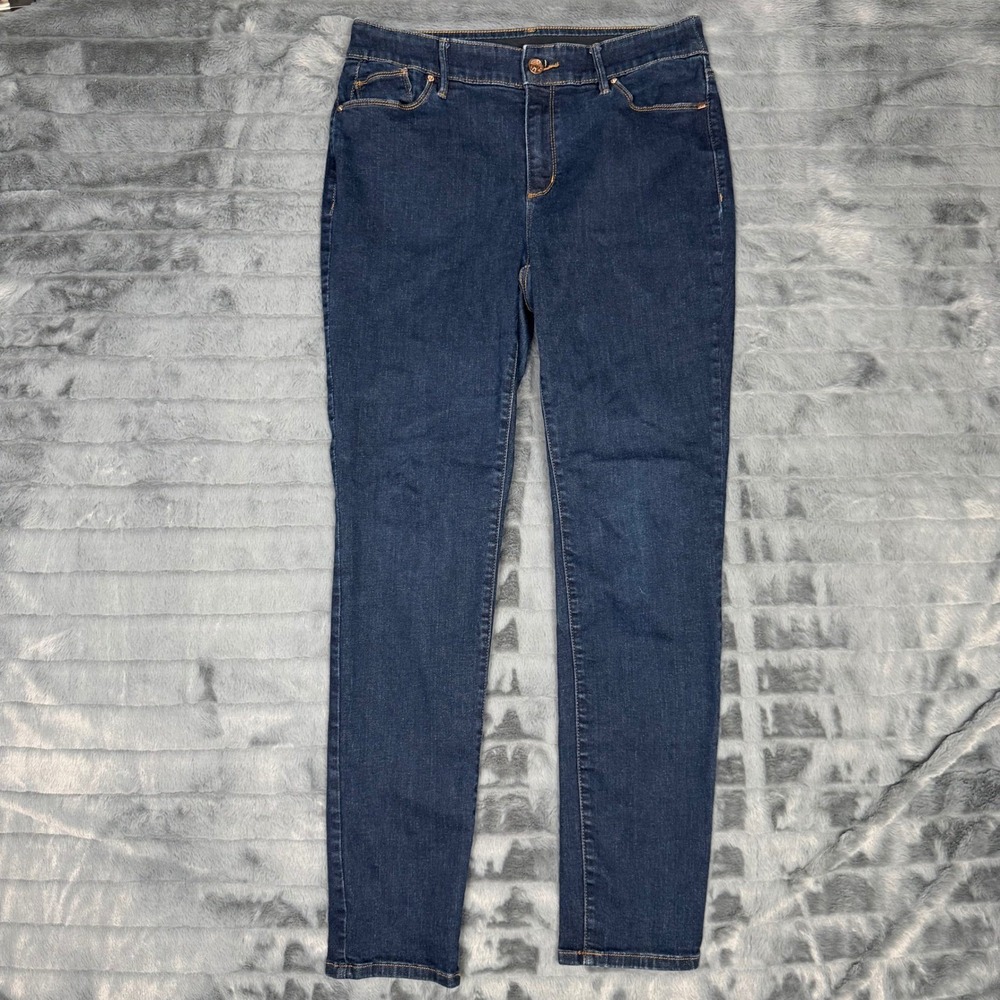 Chico's Dark Wash Skinny Jeans Size 1R US 8 Reg High Rise Stretch Denim Blue